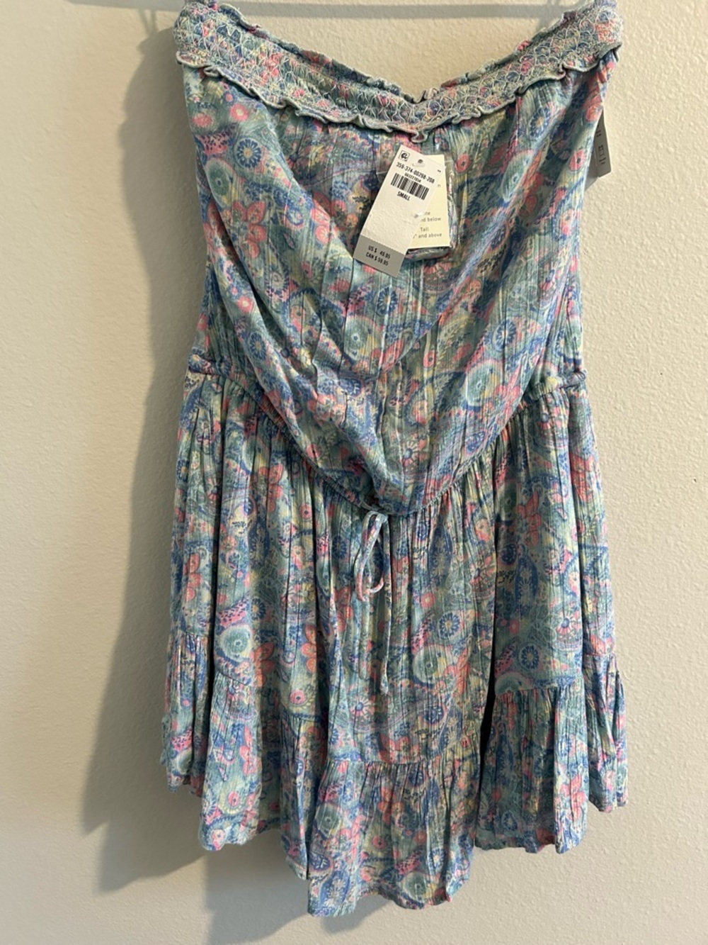 Hollister Floral strapless Blue Pink Dress